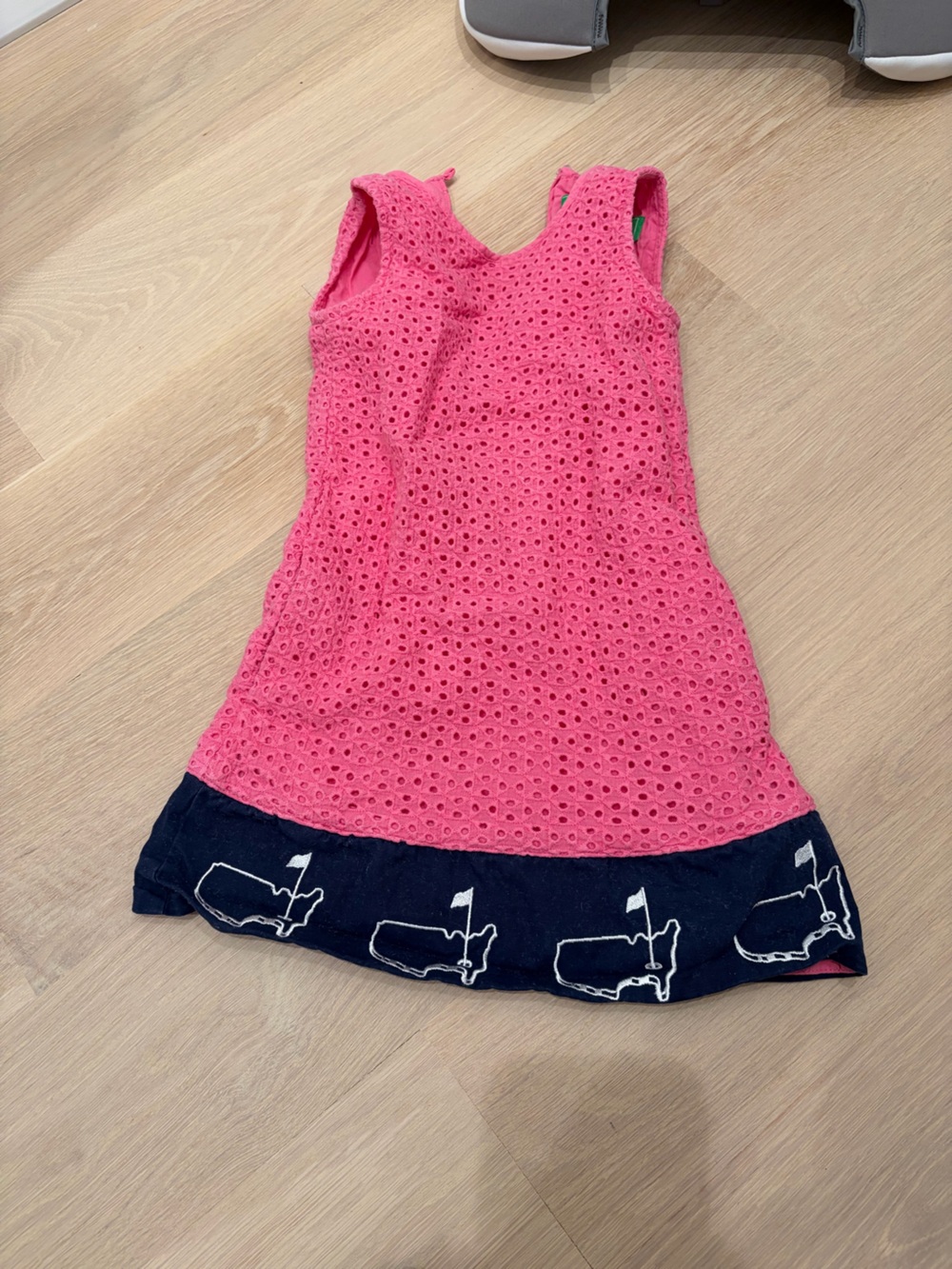 Masters Pink Eyelet Dress with Navy Whale Hem